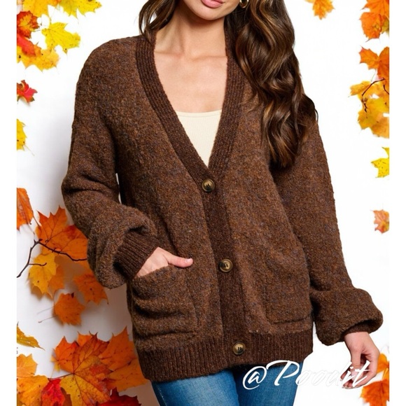 MYSTREE chocolate part wool cardigan S M L - Picture 5 of 8